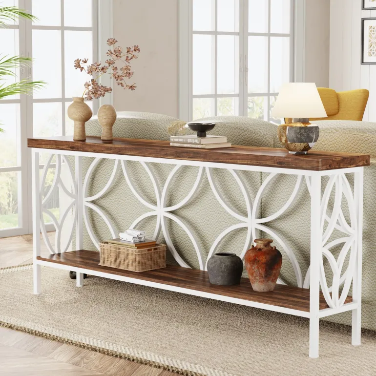 Online Tribesigns 2 - Tier Console Table, 70.9" Industrial Sofa Table Behind Couch