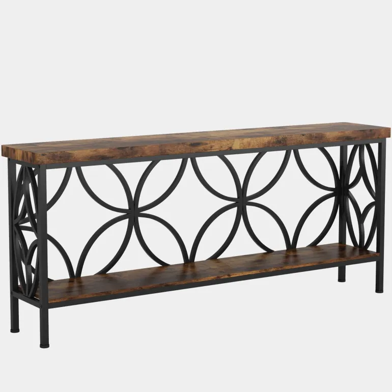 Online Tribesigns 2 - Tier Console Table, 70.9" Industrial Sofa Table Behind Couch