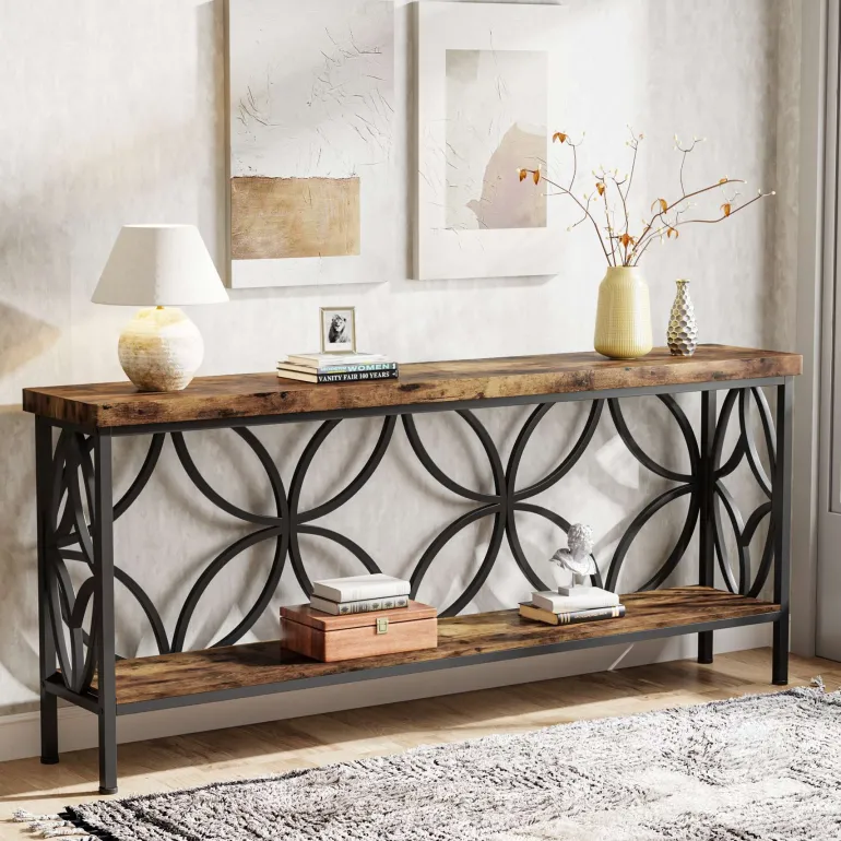 Online Tribesigns 2 - Tier Console Table, 70.9" Industrial Sofa Table Behind Couch