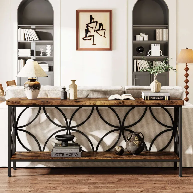Online Tribesigns 2 - Tier Console Table, 70.9" Industrial Sofa Table Behind Couch