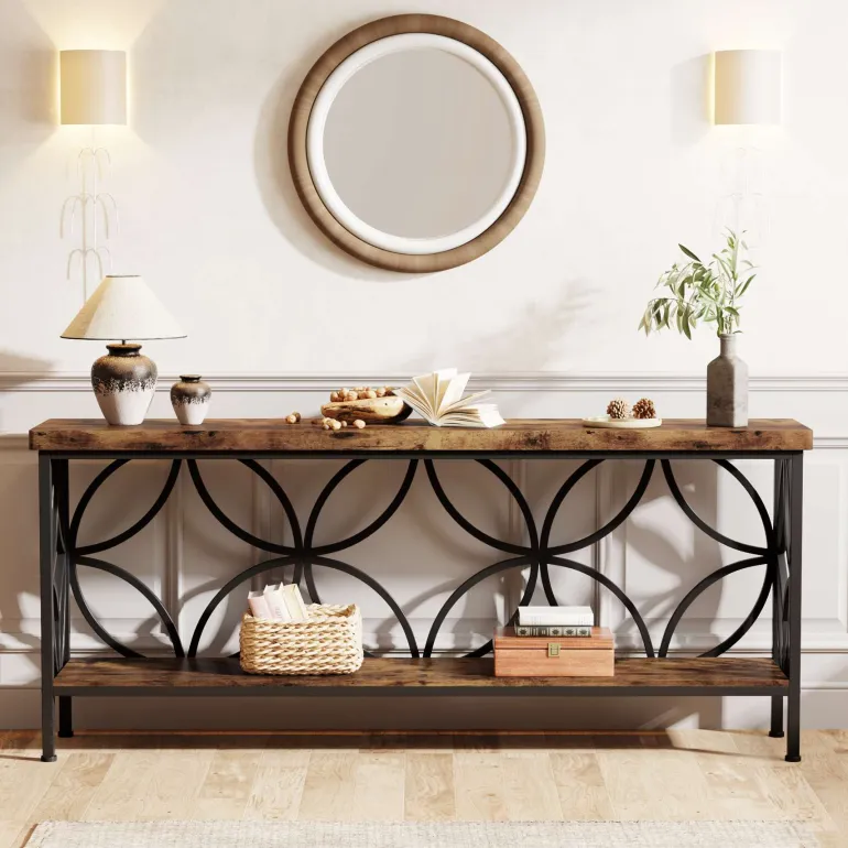 Online Tribesigns 2 - Tier Console Table, 70.9" Industrial Sofa Table Behind Couch