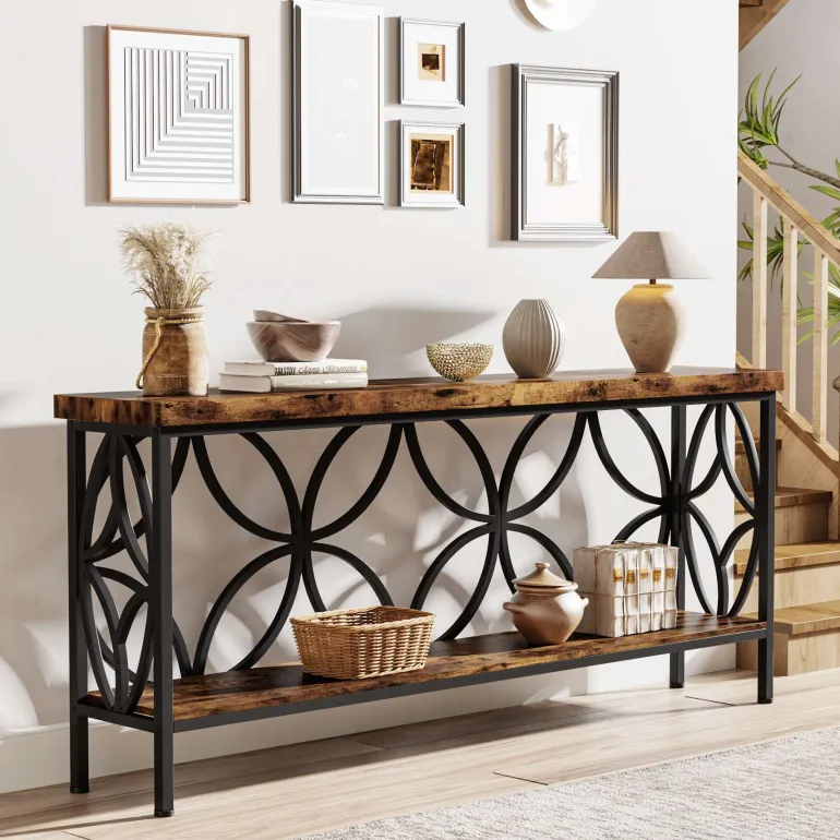 Online Tribesigns 2 - Tier Console Table, 70.9" Industrial Sofa Table Behind Couch