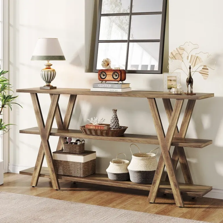 Fashion Tribesigns 3 - Tier Console Table, Farmhouse Hallway Table with Storage Shelves