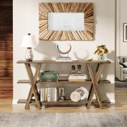 Fashion Tribesigns 3 - Tier Console Table, Farmhouse Hallway Table with Storage Shelves