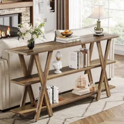 Fashion Tribesigns 3 - Tier Console Table, Farmhouse Hallway Table with Storage Shelves