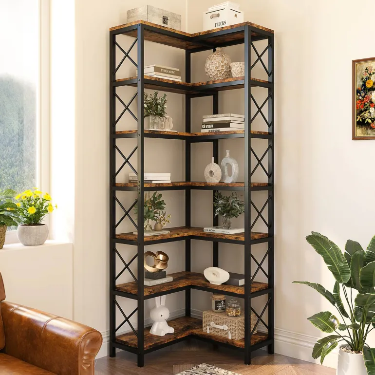 Best Sale Tribesigns 7 - Tier Corner Bookshelf Corner Bookcase Storage Display Rack
