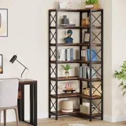 Best Sale Tribesigns 7 - Tier Corner Bookshelf Corner Bookcase Storage Display Rack