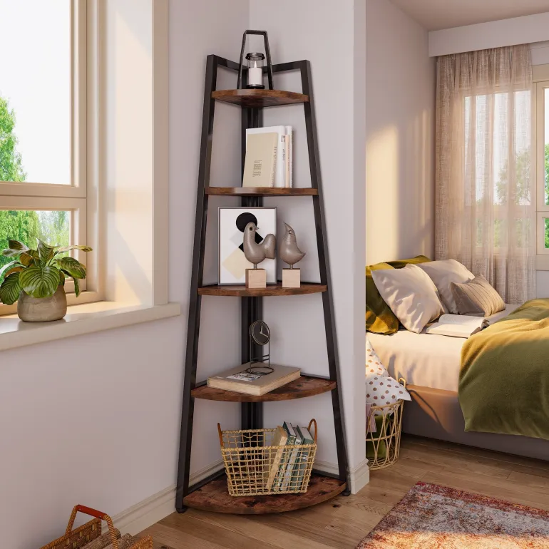 Store Tribesigns 5 - Tier Corner Shelf, 70" Tall Corner Ladder Shelf Small Bookshelf
