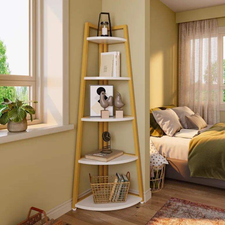 Store Tribesigns 5 - Tier Corner Shelf, 70" Tall Corner Ladder Shelf Small Bookshelf