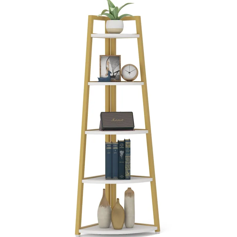 Store Tribesigns 5 - Tier Corner Shelf, 70" Tall Corner Ladder Shelf Small Bookshelf