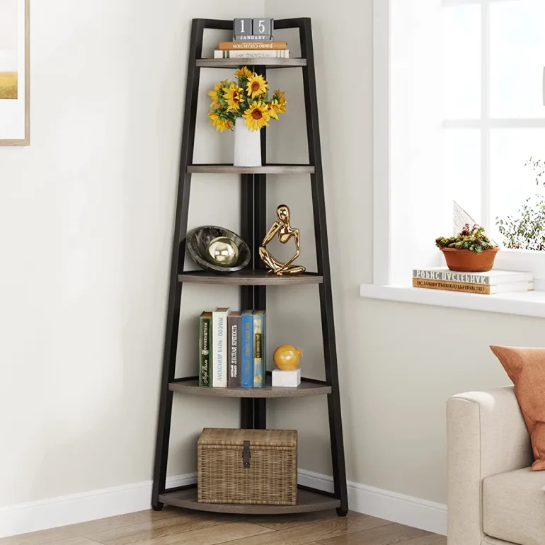 Store Tribesigns 5 - Tier Corner Shelf, 70" Tall Corner Ladder Shelf Small Bookshelf
