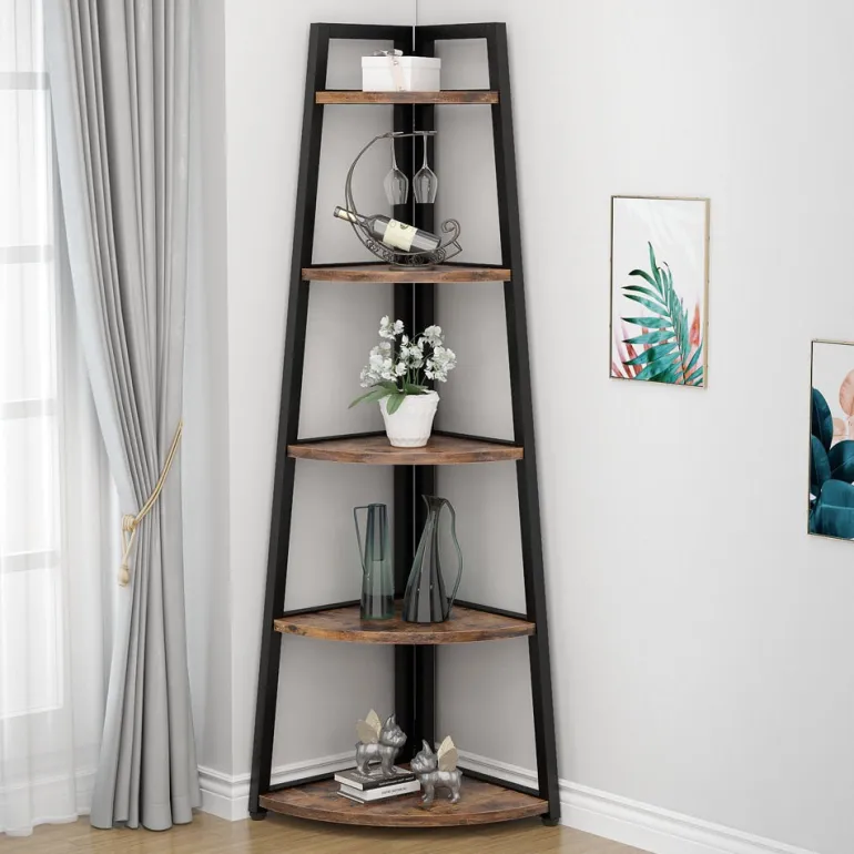 Store Tribesigns 5 - Tier Corner Shelf, 70" Tall Corner Ladder Shelf Small Bookshelf