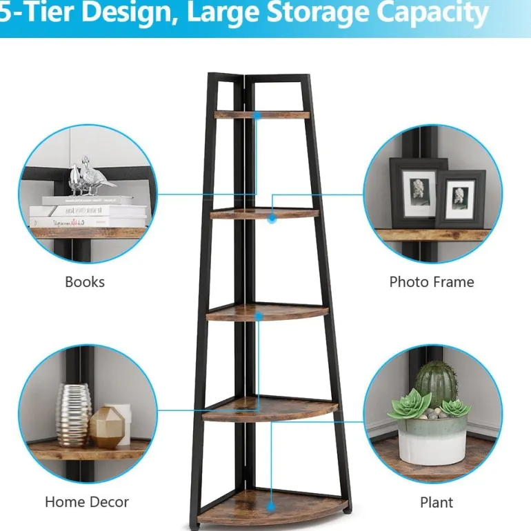 Store Tribesigns 5 - Tier Corner Shelf, 70" Tall Corner Ladder Shelf Small Bookshelf