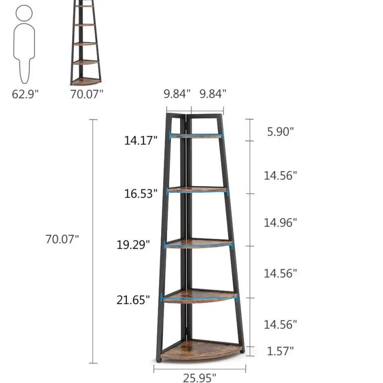 Store Tribesigns 5 - Tier Corner Shelf, 70" Tall Corner Ladder Shelf Small Bookshelf