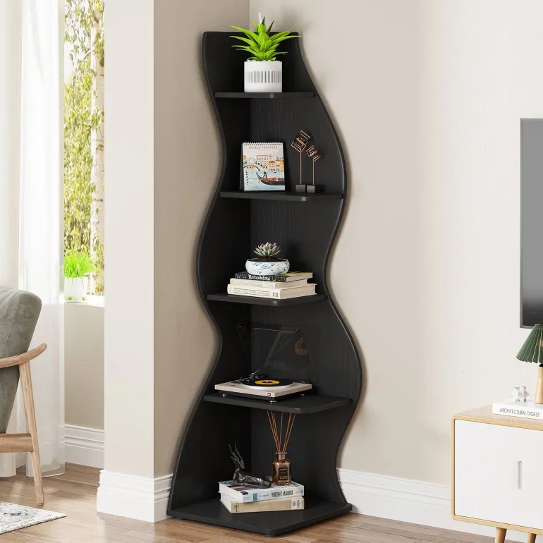 Best Sale Tribesigns 5 - Tier Corner Shelf, Modern Wall Corner Bookshelf Bookcase