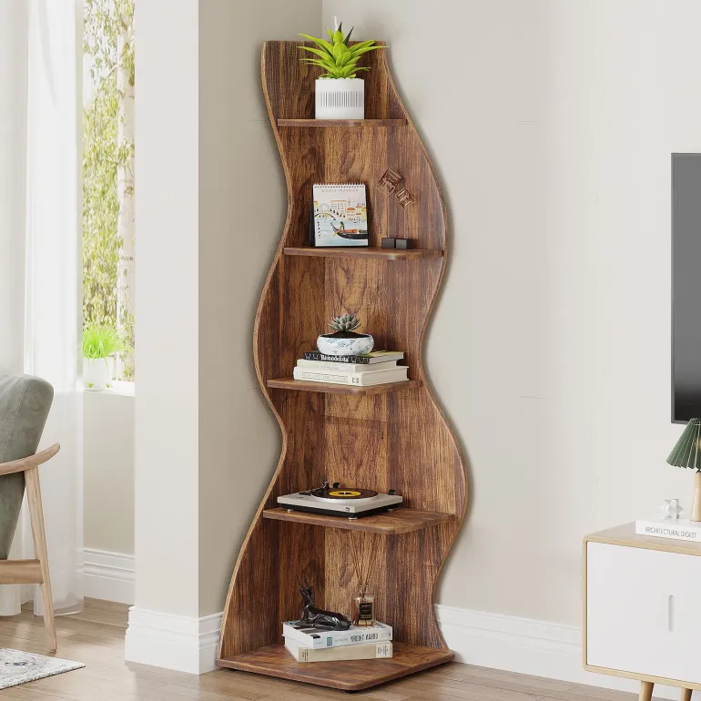 Best Sale Tribesigns 5 - Tier Corner Shelf, Modern Wall Corner Bookshelf Bookcase