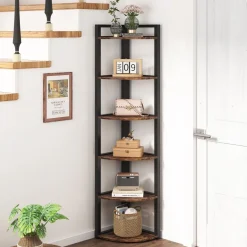 Sale Tribesigns 6 - Tier Corner Shelf, Small Corner Bookshelf Storage Rack
