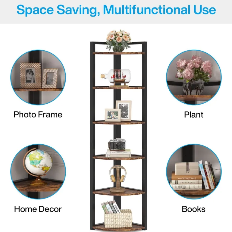 Sale Tribesigns 6 - Tier Corner Shelf, Small Corner Bookshelf Storage Rack