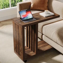 Shop Tribesigns 2 - Tier End Table, C - Shaped Wood Side Table with Lockable Wheels