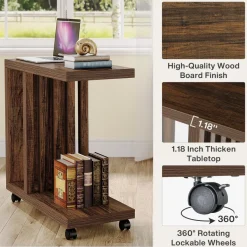 Shop Tribesigns 2 - Tier End Table, C - Shaped Wood Side Table with Lockable Wheels