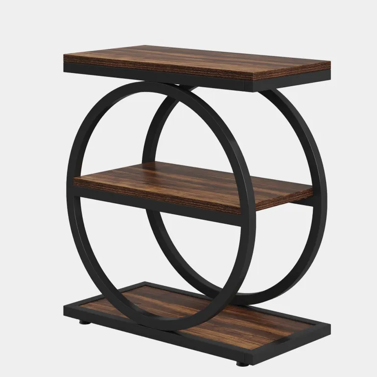Best Tribesigns 3 - Tier End Table, Industrial Sofa Side Table with Round Metal Frame