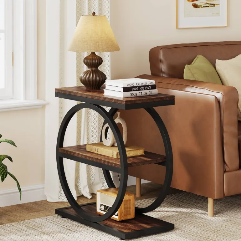 Best Tribesigns 3 - Tier End Table, Industrial Sofa Side Table with Round Metal Frame