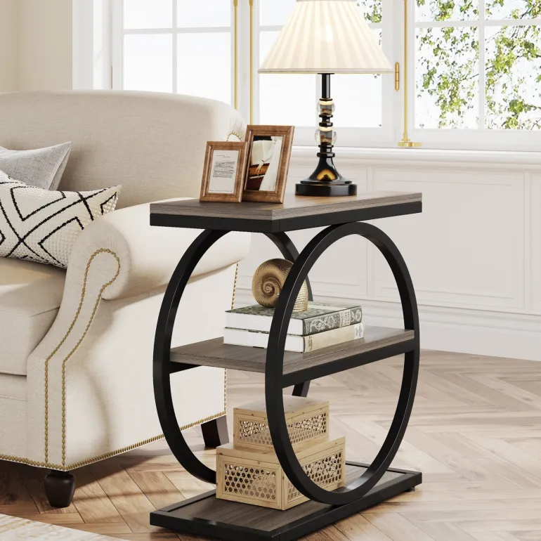Best Tribesigns 3 - Tier End Table, Industrial Sofa Side Table with Round Metal Frame