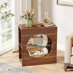 Store Tribesigns 3 - Tier End Table, Modern Side Table with Adjustable Glass Storage Shelf