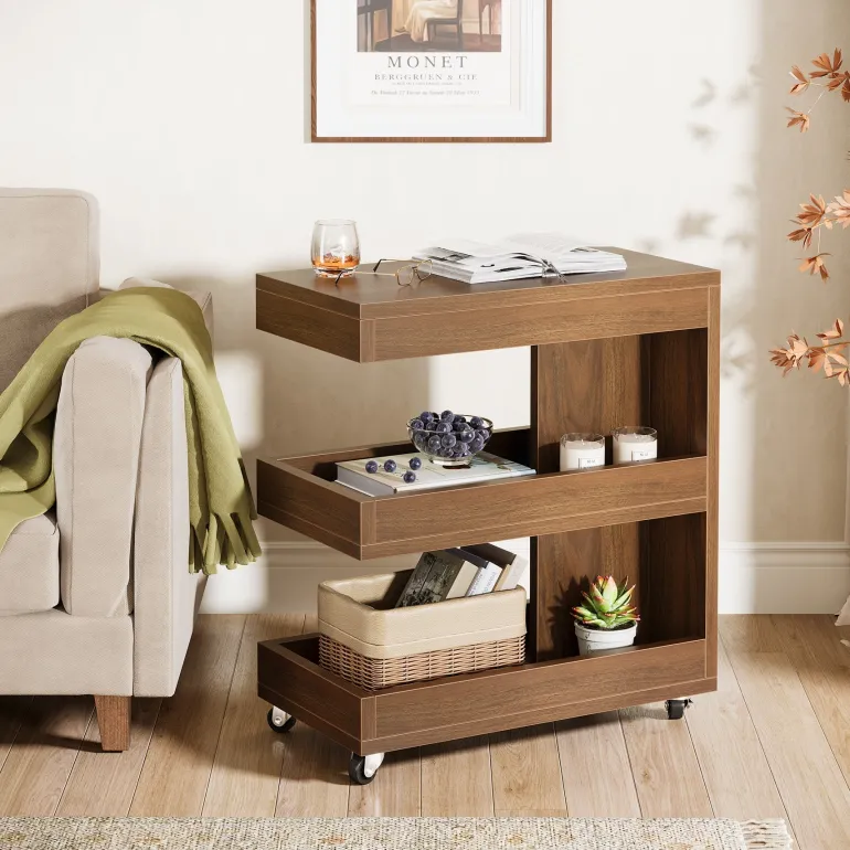 Clearance Tribesigns 3 - Tier End Table, Rolling Side Table Sofa Snack Table With Storage