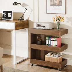 Clearance Tribesigns 3 - Tier End Table, Rolling Side Table Sofa Snack Table With Storage