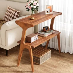 Store Tribesigns 2 - Tier End Table, Slim Sofa Side Table with Storage Shelf