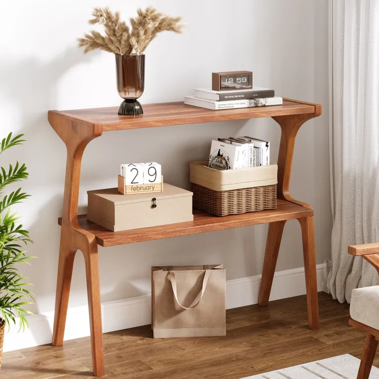 Store Tribesigns 2 - Tier End Table, Slim Sofa Side Table with Storage Shelf