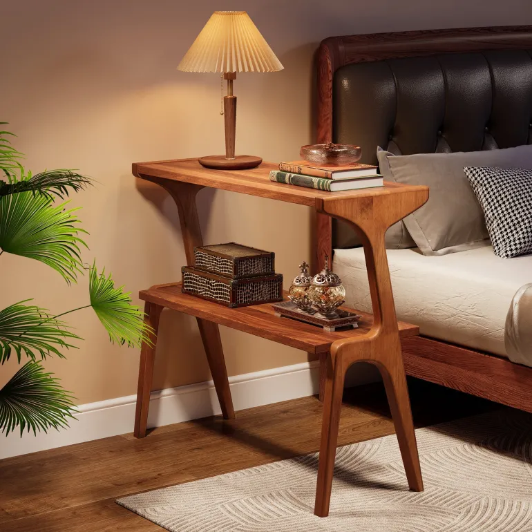 Store Tribesigns 2 - Tier End Table, Slim Sofa Side Table with Storage Shelf