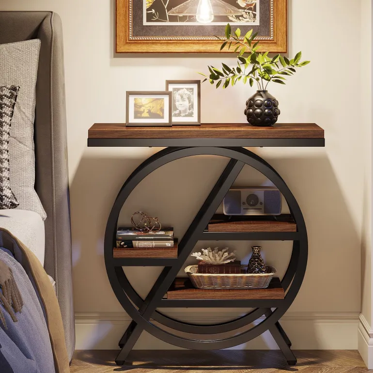 Clearance Tribesigns 4 - Tier End Table, Small Side Table Snack Table with Storage Shelves