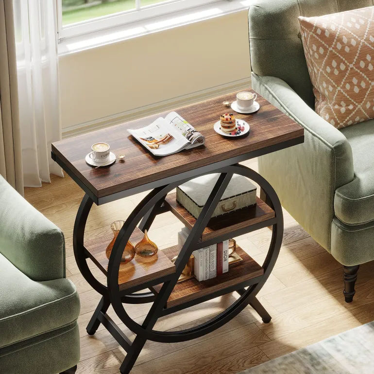 Clearance Tribesigns 4 - Tier End Table, Small Side Table Snack Table with Storage Shelves