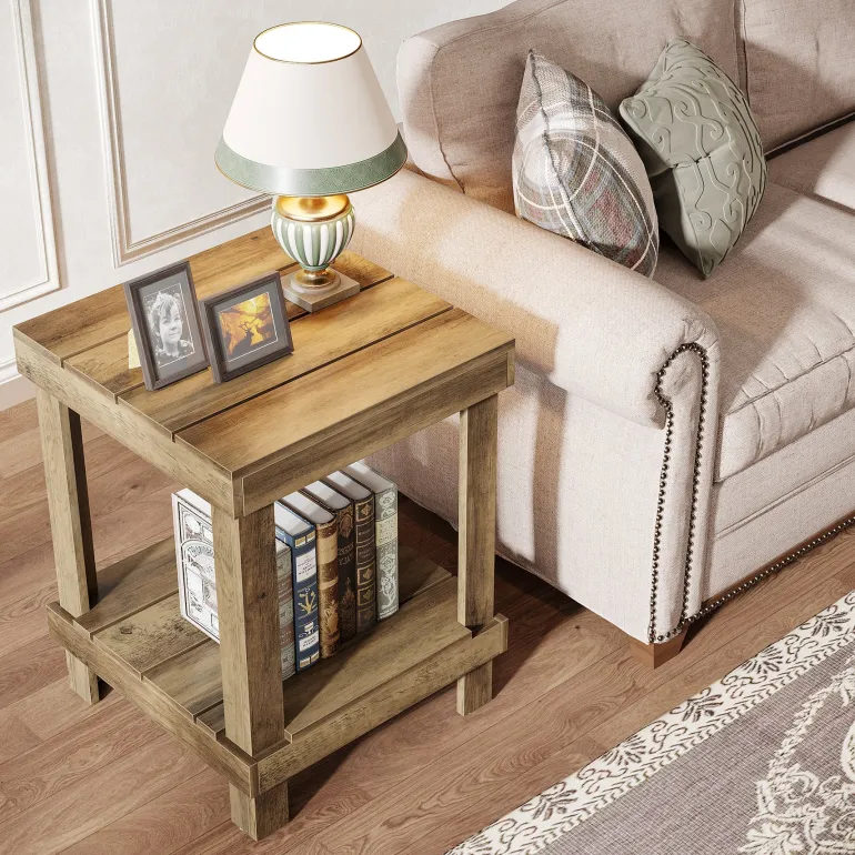 Best Tribesigns 2 - Tier End Table, Square Side Table Nightstand with 2 Storage Shelves