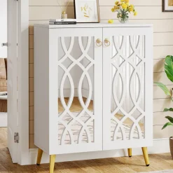 Clearance Tribesigns 5 - Tier Shoe Cabinet, 25 - Pair Mirrored Shoe Rack Storage Organizer