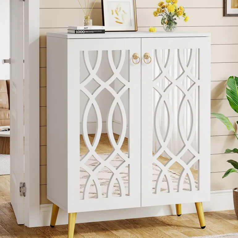 Clearance Tribesigns 5 - Tier Shoe Cabinet, 25 - Pair Mirrored Shoe Rack Storage Organizer