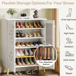 Clearance Tribesigns 5 - Tier Shoe Cabinet, 25 - Pair Mirrored Shoe Rack Storage Organizer
