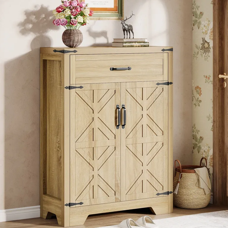 Clearance Tribesigns 5 - Tier Shoe Cabinet, Farmhouse Shoe Racks Entryway Storage Organizer