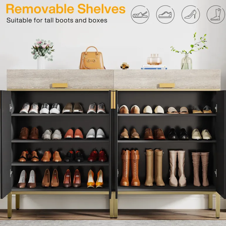 Cheap Tribesigns 4 - Tier Shoe Cabinet, Modern Shoe Rack Storage Organizer with Drawers