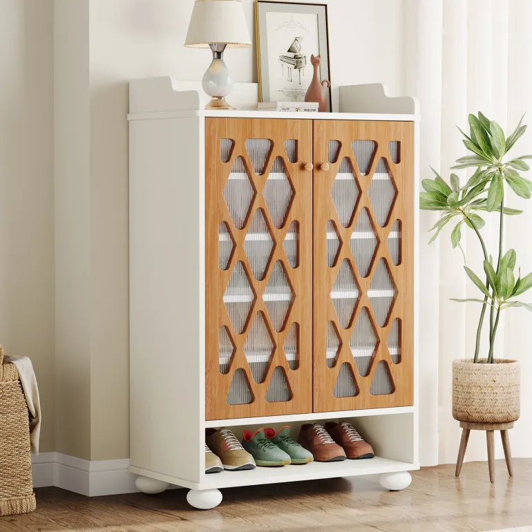 Clearance Tribesigns 7 - Tier Shoe Cabinet, Modern Wood Shoe Rack With Adjustable Shelves