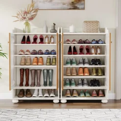 Clearance Tribesigns 7 - Tier Shoe Cabinet, Modern Wood Shoe Rack With Adjustable Shelves