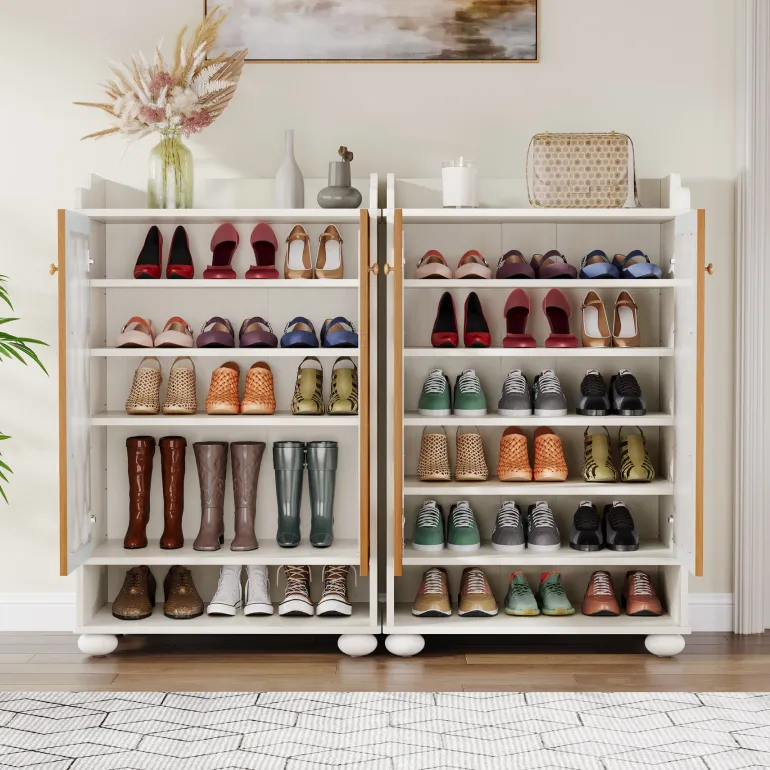 Clearance Tribesigns 7 - Tier Shoe Cabinet, Modern Wood Shoe Rack With Adjustable Shelves