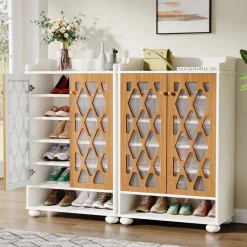 Clearance Tribesigns 7 - Tier Shoe Cabinet, Modern Wood Shoe Rack With Adjustable Shelves