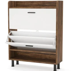 Outlet Tribesigns 2 - Tier Shoe Cabinet Shoe Organizer with Flip Doors & Open Shelves