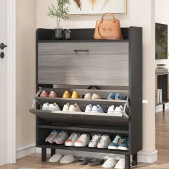 Outlet Tribesigns 2 - Tier Shoe Cabinet Shoe Organizer with Flip Doors & Open Shelves