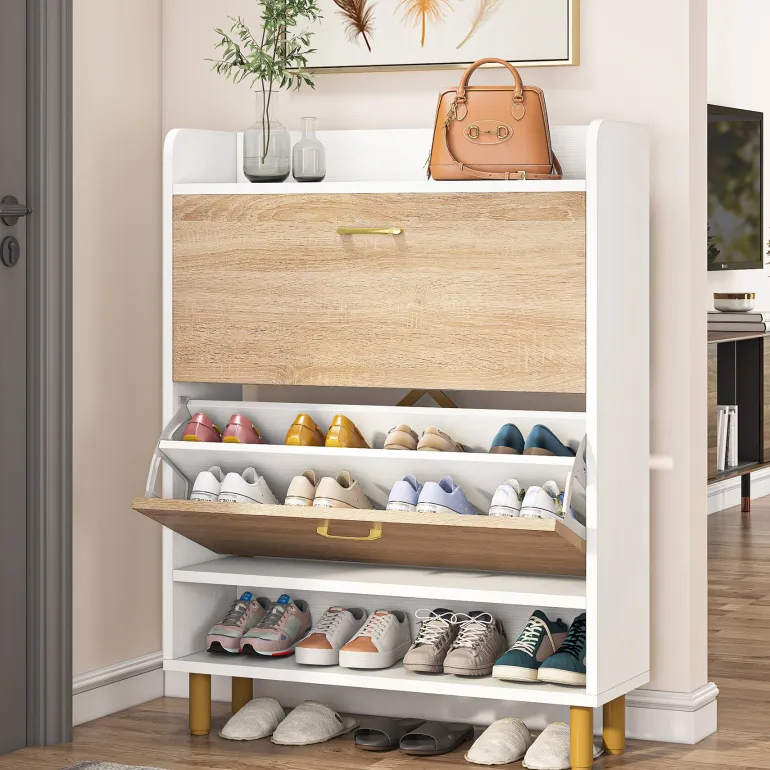 Outlet Tribesigns 2 - Tier Shoe Cabinet Shoe Organizer with Flip Doors & Open Shelves