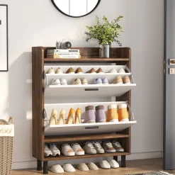 Outlet Tribesigns 2 - Tier Shoe Cabinet Shoe Organizer with Flip Doors & Open Shelves