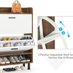Outlet Tribesigns 2 - Tier Shoe Cabinet Shoe Organizer with Flip Doors & Open Shelves